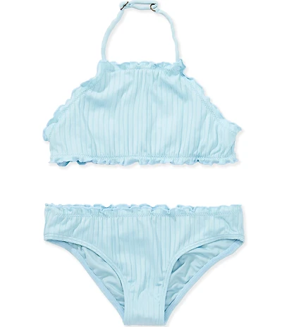 O'Neill Big Girls Shorebreak Rib Ruffle Edge High Neck 2-Piece Swimsuit Set