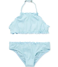 O'Neill Big Girls Shorebreak Rib Ruffle Edge High Neck 2-Piece Swimsuit Set