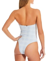 O'Neill Catamaran Plaid Poolside Texture Off The Shoulder One Piece Swimsuit