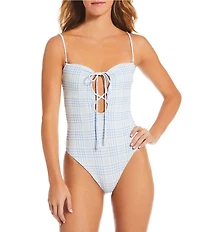 O'Neill Catamaran Plaid Poolside Texture Off The Shoulder One Piece Swimsuit