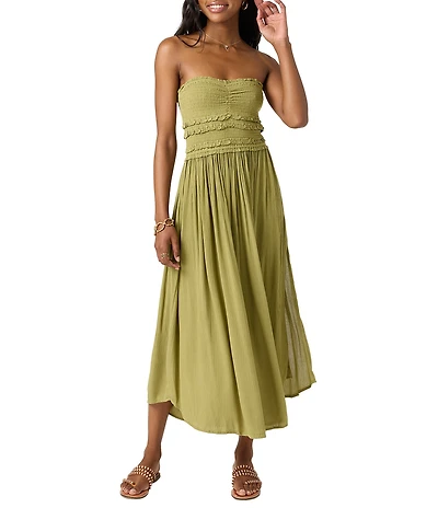 O'Neill Devyn Smocked Strapless Side Slit Midi Dress