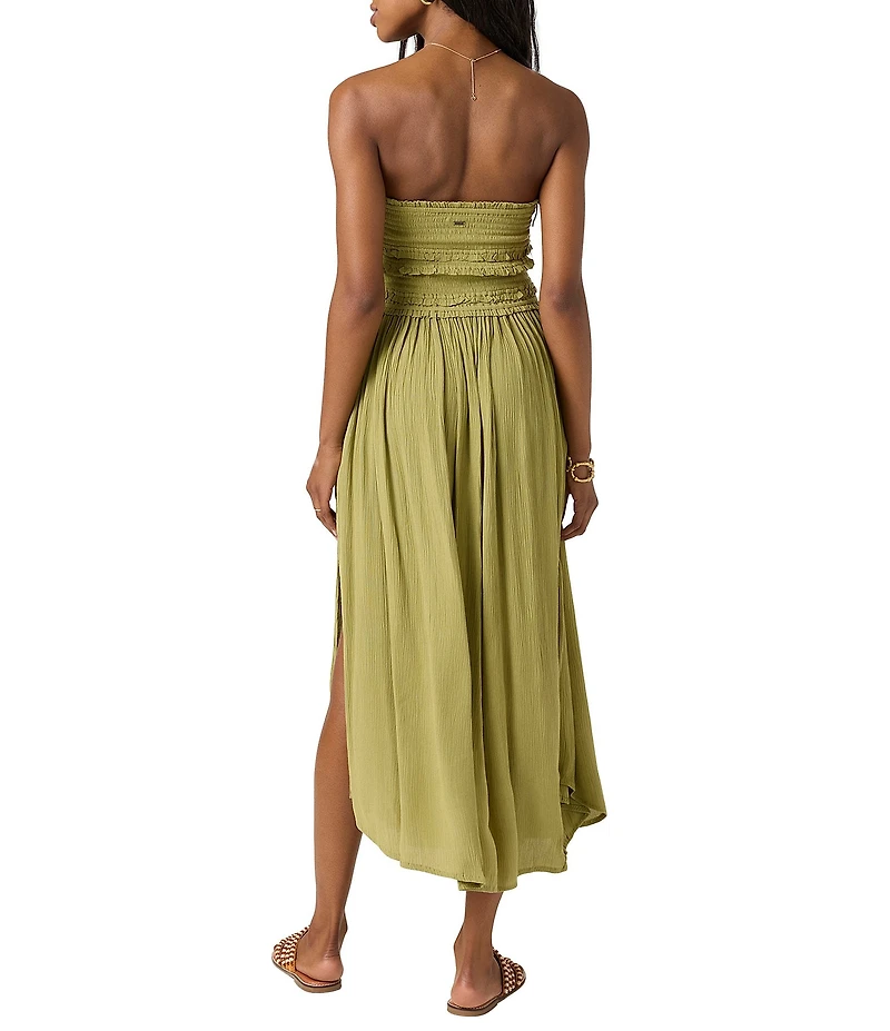 O'Neill Devyn Smocked Strapless Side Slit Midi Dress