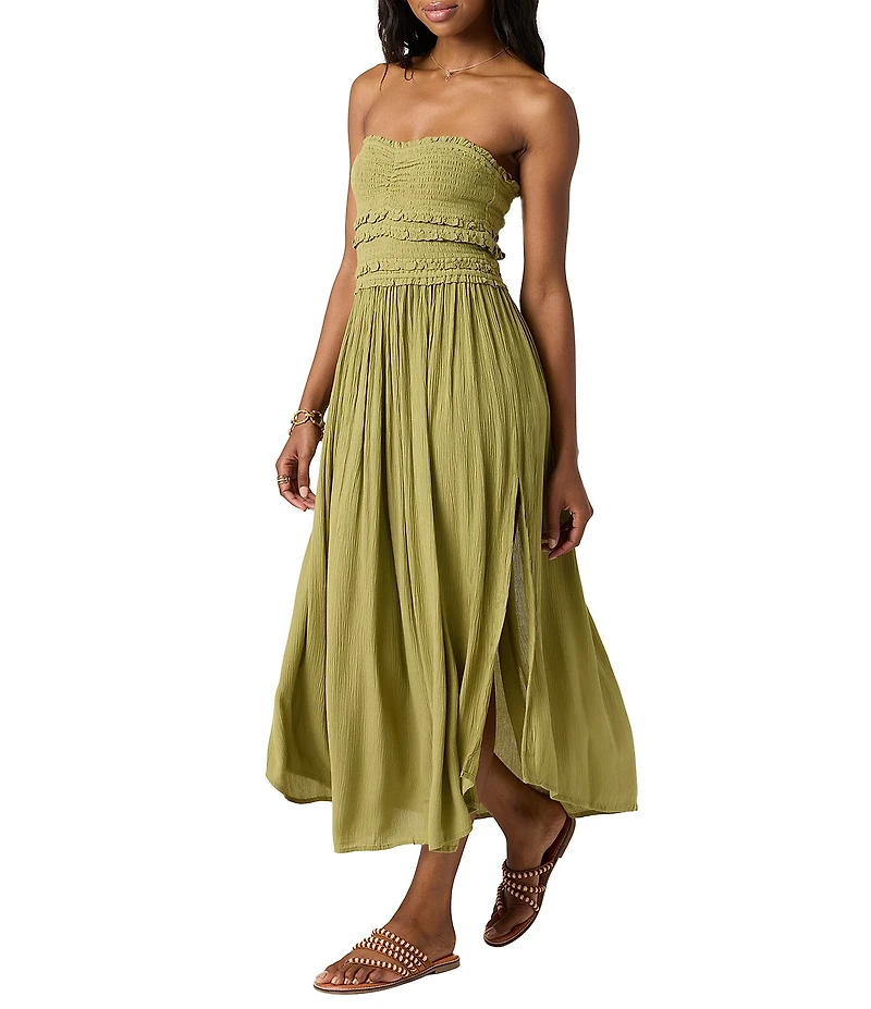O'Neill Devyn Smocked Strapless Side Slit Midi Dress