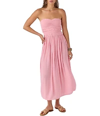 O'Neill Devyn Smocked Strapless Side Slit Midi Dress