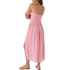 O'Neill Devyn Smocked Strapless Side Slit Midi Dress