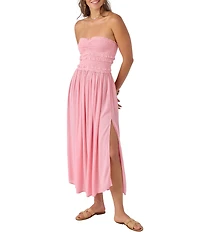 O'Neill Devyn Smocked Strapless Side Slit Midi Dress