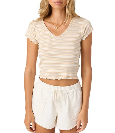 O'Neill Erin Striped Rib-Knit Short Sleeve T-Shirt