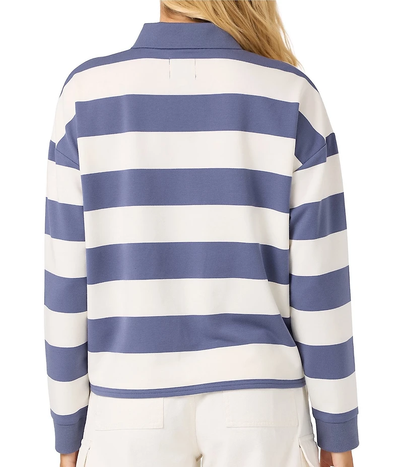 O'Neill Kyra Striped Long Sleeve Cropped French Terry Polo