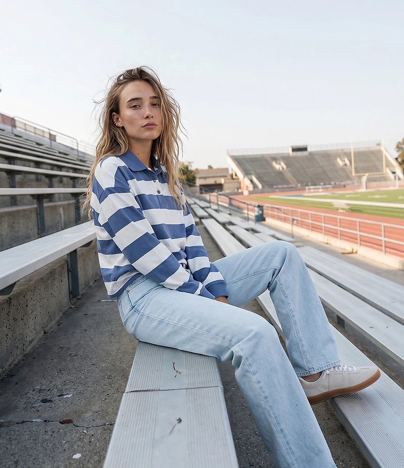 O'Neill Kyra Rugby Striped Long Sleeve French Terry Polo