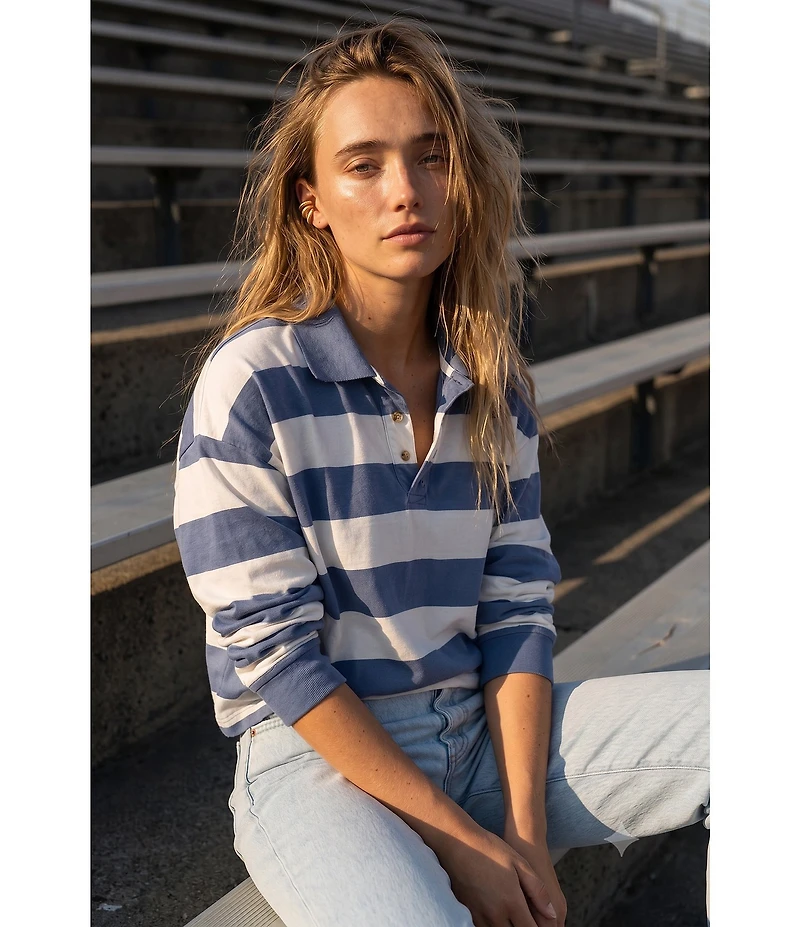 O'Neill Kyra Rugby Striped Long Sleeve French Terry Polo