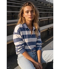 O'Neill Kyra Rugby Striped Long Sleeve French Terry Polo