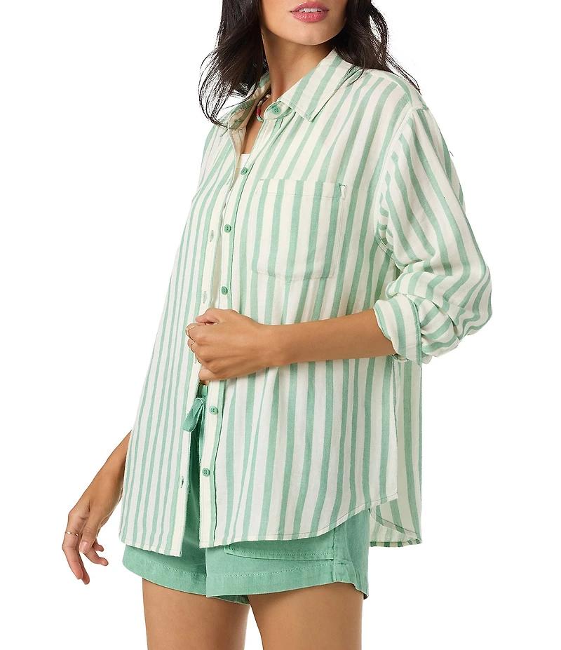 O'Neill Leni Striped Long Sleeve Relaxed Gauze Shirt