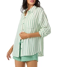 O'Neill Leni Striped Long Sleeve Relaxed Gauze Shirt