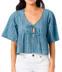 O'Neill Loni Eyelet Embroidered Short Sleeve Woven Top