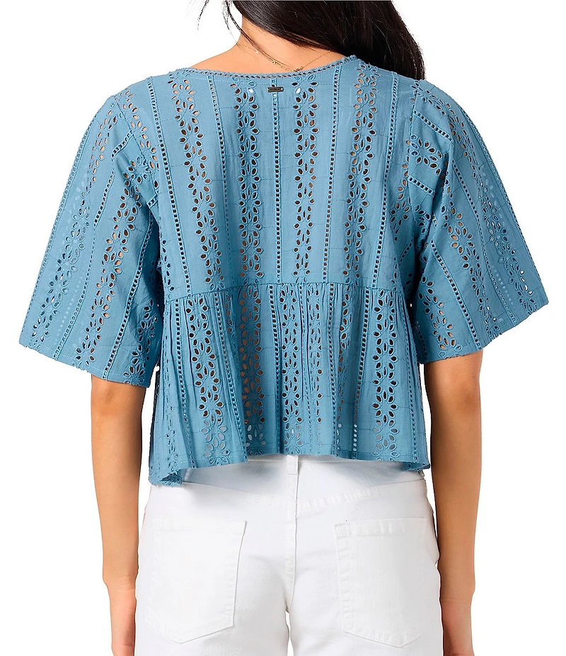 O'Neill Loni Eyelet Embroidered Short Sleeve Woven Top