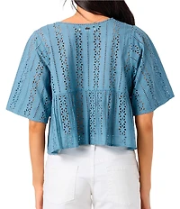 O'Neill Loni Eyelet Embroidered Short Sleeve Woven Top