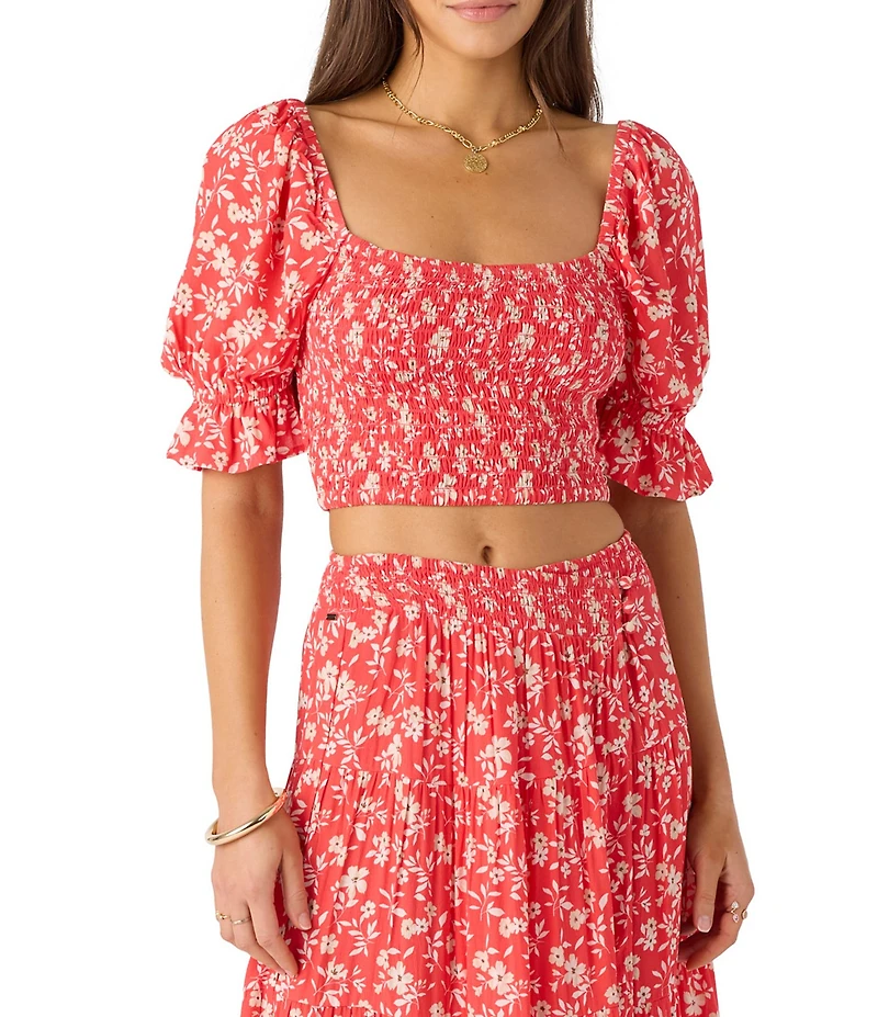 O'Neill Lorna Puffed Sleeve Floral Printed Coordinating Cropped Top