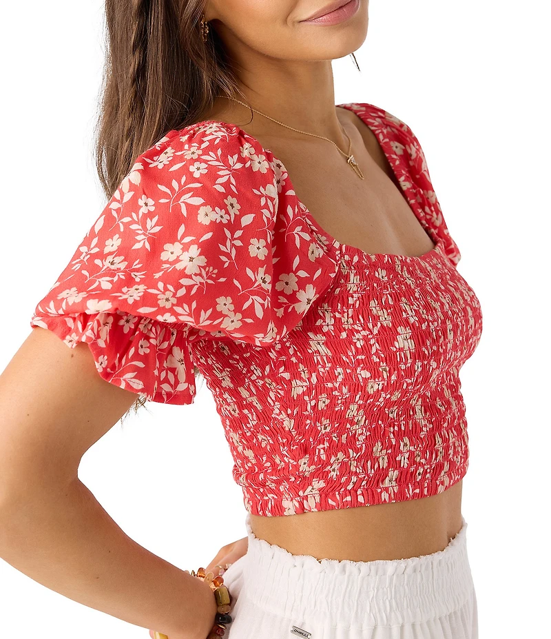 O'Neill Lorna Puffed Sleeve Floral Printed Coordinating Cropped Top