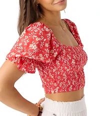 O'Neill Lorna Puffed Sleeve Floral Printed Coordinating Cropped Top