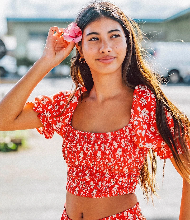 O'Neill Lorna Puffed Sleeve Floral Printed Coordinating Cropped Top