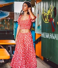 O'Neill Lorna Puffed Sleeve Floral Printed Coordinating Cropped Top