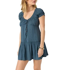 O'Neill Maggie Gathered Sleeve Ruffled Hem Babydoll Dress