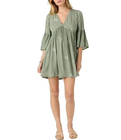 O'Neill Pennie Bell Sleeve Embroidered Empire Waist Dress