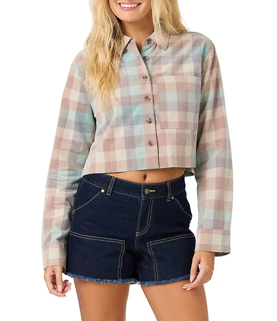 O'Neill Plaid Long Sleeve Cropped Corduroy Shirt