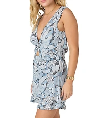 O'Neill Raylin Sleeveless Cut-Out Front Tropical Palm Printed Romper