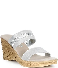 Onex Amellia Metallic Leather Banded Cork Wedge Slide Sandals