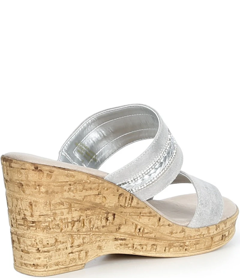 Onex Amellia Metallic Leather Banded Cork Wedge Slide Sandals