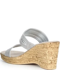 Onex Amellia Metallic Leather Banded Cork Wedge Slide Sandals