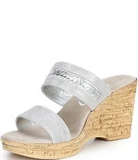 Onex Amellia Metallic Leather Banded Cork Wedge Slide Sandals