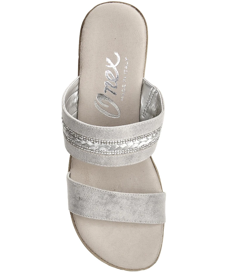 Onex Amellia Metallic Leather Banded Cork Wedge Slide Sandals