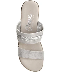 Onex Amellia Metallic Leather Banded Cork Wedge Slide Sandals