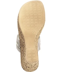 Onex Amellia Metallic Leather Banded Cork Wedge Slide Sandals