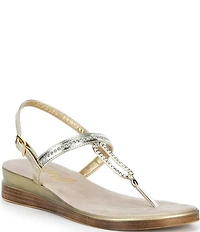 Onex Cabo Rhinestone Metallic Leather Thong Wedge Sandals