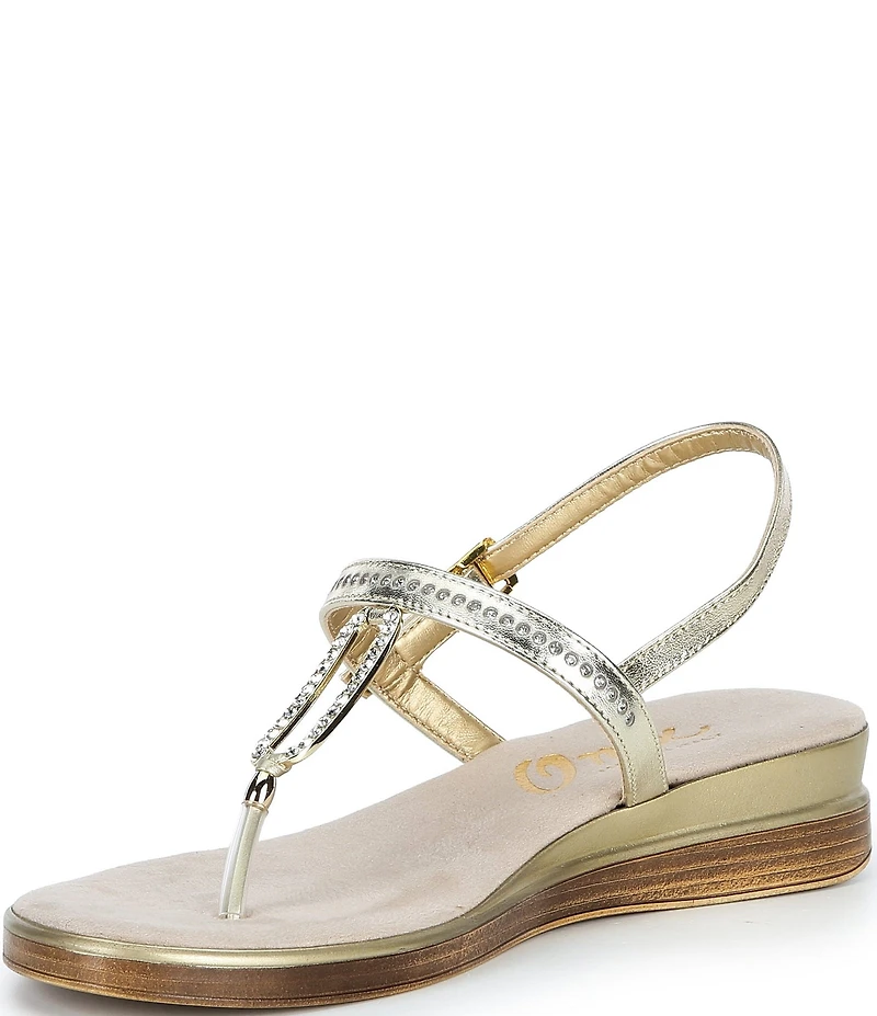 Onex Cabo Rhinestone Metallic Leather Thong Wedge Sandals