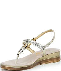 Onex Cabo Rhinestone Metallic Leather Thong Wedge Sandals