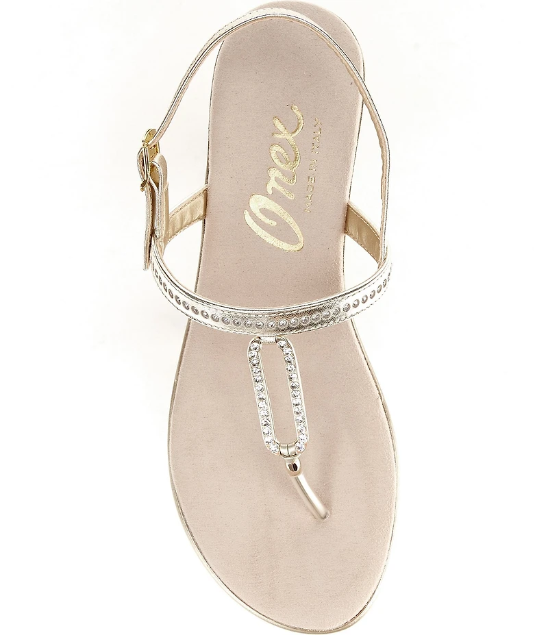 Onex Cabo Rhinestone Metallic Leather Thong Wedge Sandals