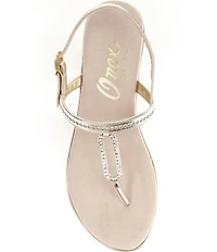 Onex Cabo Rhinestone Metallic Leather Thong Wedge Sandals