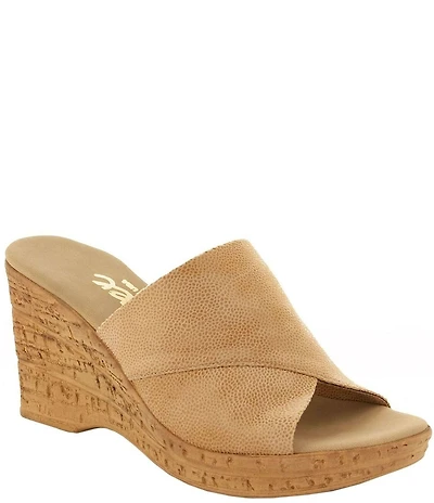 Onex Christina Leather Banded Cork Platform Wedge Sandals