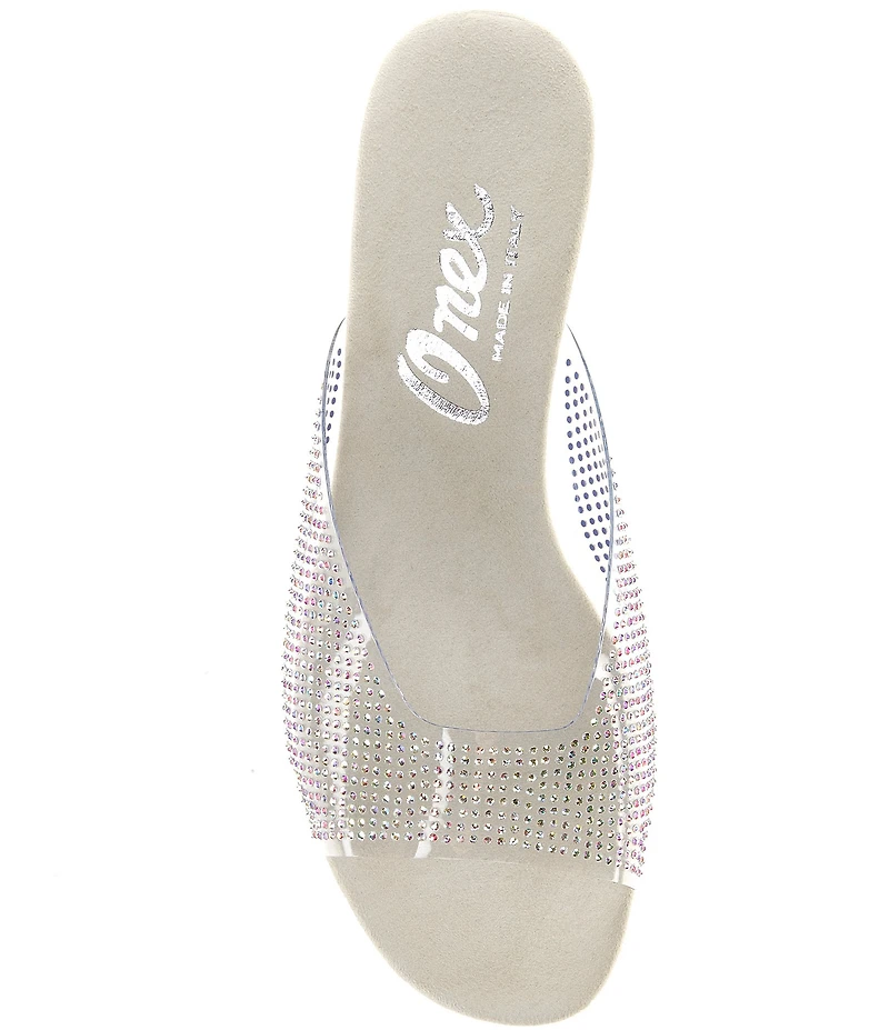Onex Dani Vinyl Rhinestone Embellished Kitten Heel Slide Sandals
