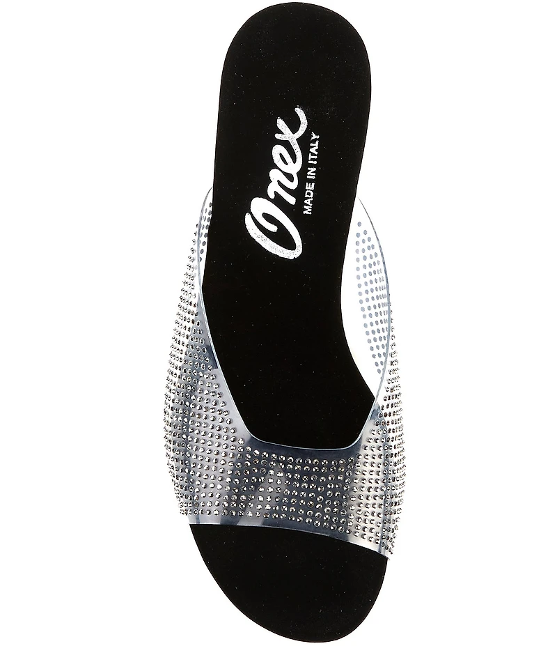 Onex Dani Vinyl Rhinestone Embellished Kitten Heel Slide Sandals