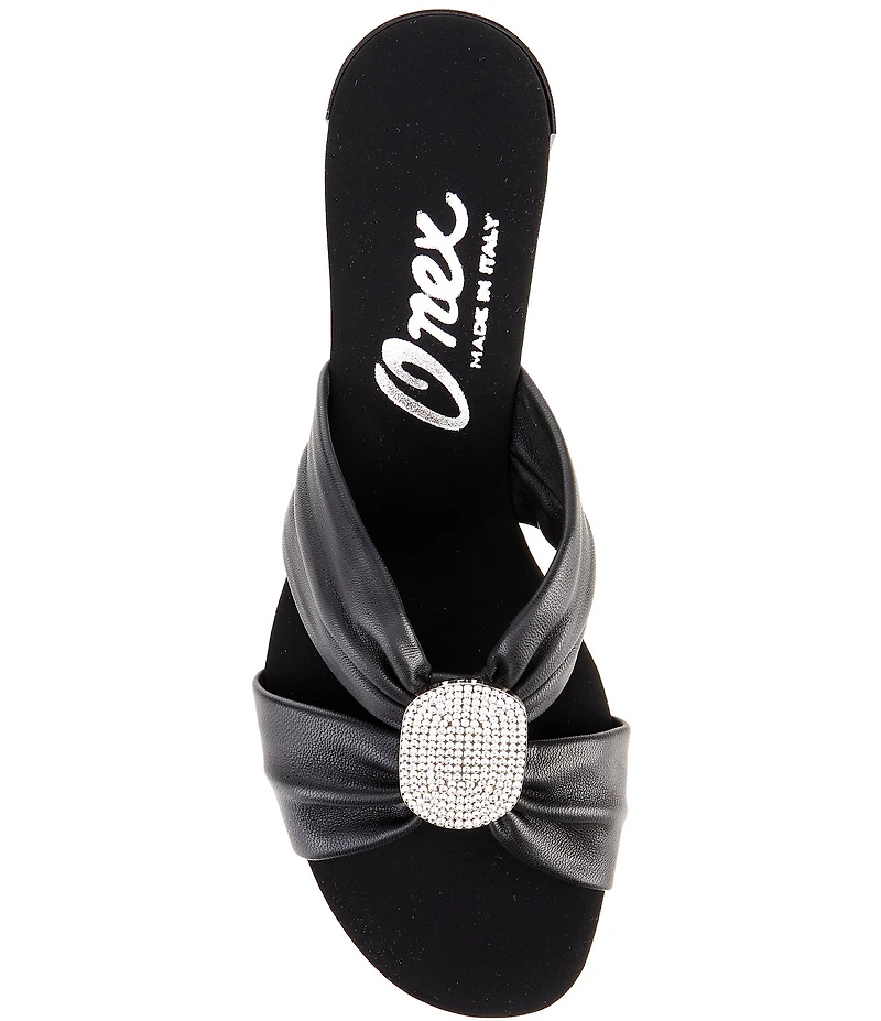 Onex Diona Leather Ornamented Metal Heel Dress Slide Sandals