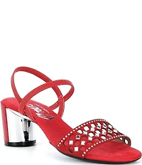 Onex Jaime Crystal Embellished Leather Ankle Strap Block Heel Dress Sandals
