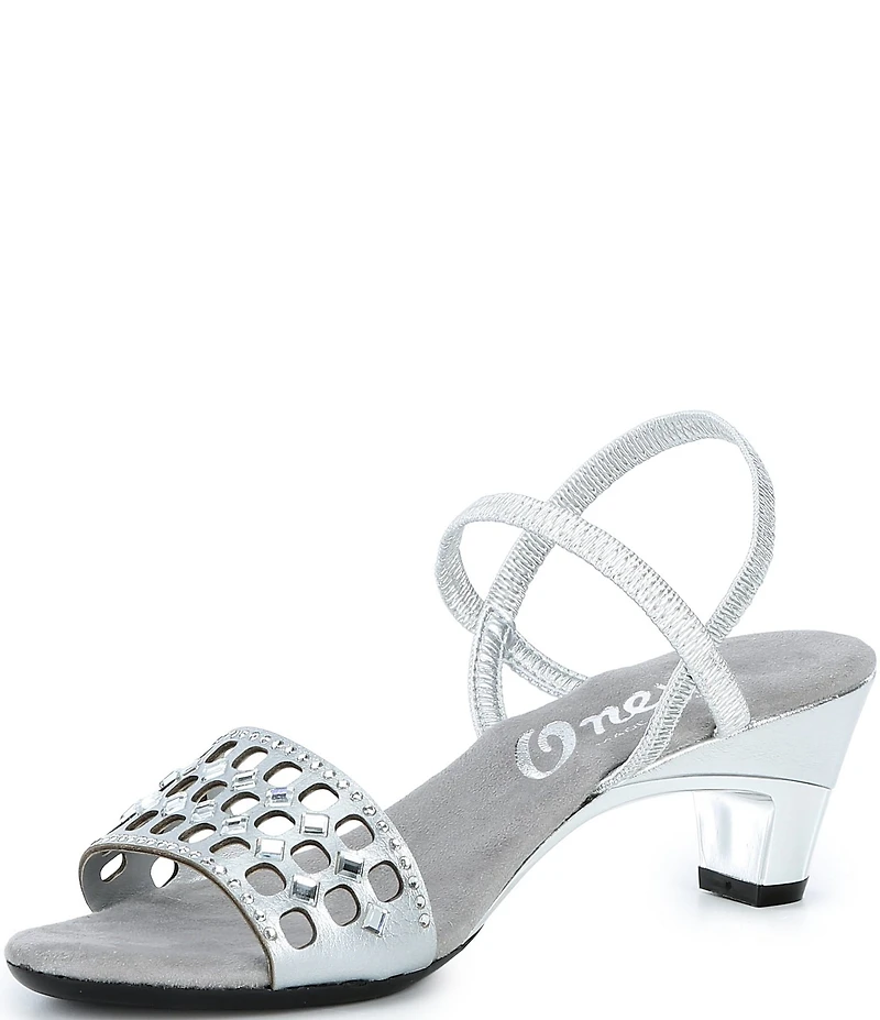 Onex Jaime Crystal Embellished Leather Ankle Strap Dress Sandals