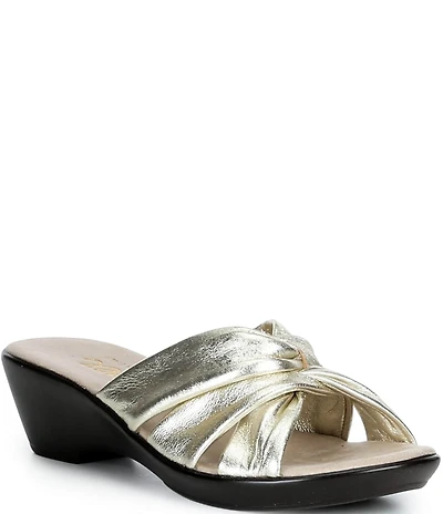 Onex Lilly Metallic Leather Twisted Knot Wedge Slide Sandals