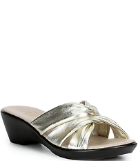 Onex Lilly Metallic Leather Twisted Knot Wedge Slide Sandals