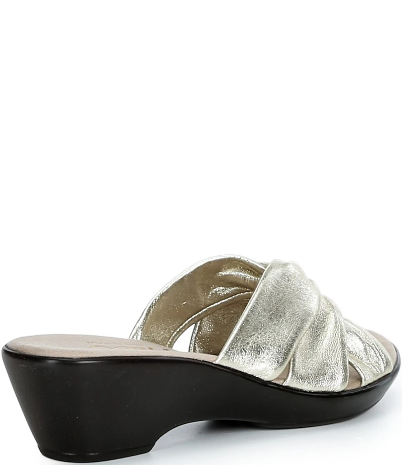 Onex Lilly Metallic Leather Twisted Knot Wedge Slide Sandals